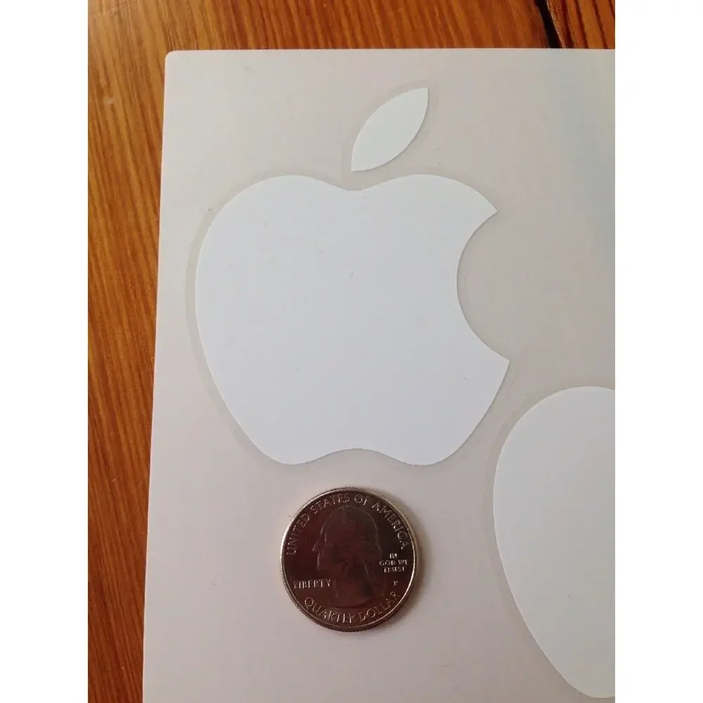 NEW Pair Genuine OEM Authentic White Apple Logo Decal Sticker 2 Total Stickers